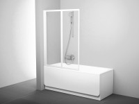 Ravak VS2 105 kétrészes, harmonika rendszerű, összehajtható kádparaván fehér keret + átlátszó üvegge