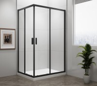 Sapho Polysan Easy Line Black 90x80 cm szögletes, aszimmetrikus zuhanykabin tolóajtókkal, fekete ker