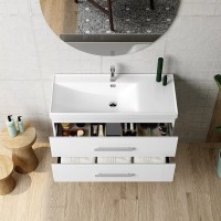 Coycama Acuario 100 cm alsó fürdőszobabútor, Quattro porcelán mosdóval, magasfényű fehér színben