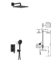 Tres Aspen falsík alatti komplett zuhanyrendszer, matt fekete