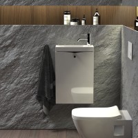 Roltechnik Siena 40 cm fali mosdó - kézmosó szekrény, KERÁMIA mosdóval, fényes fehér színben